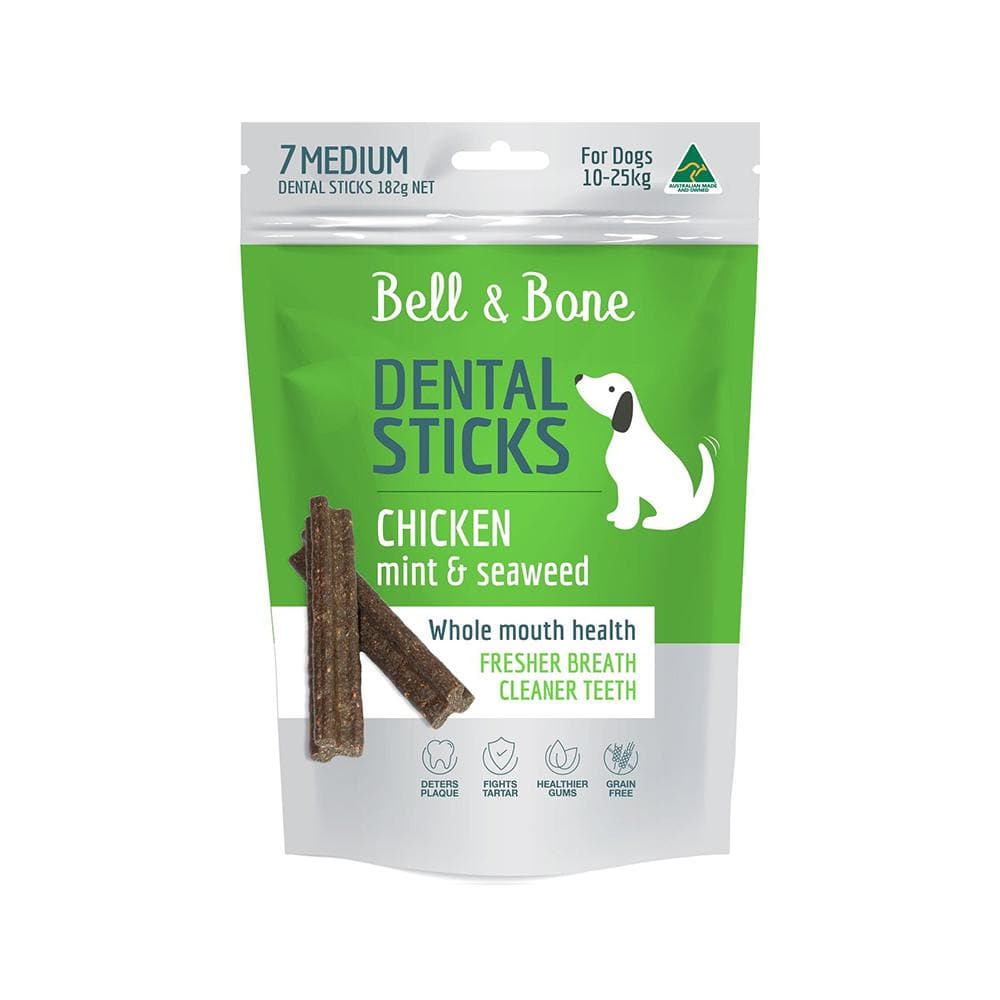 BELL & BONE Chicken, Mint & Seaweed Dental Stick Dog Treats 182g (medium)