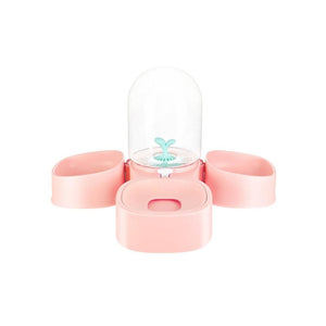 PAKEWAY Pink Mangosteen Double Pet Bowl (Dual Feeding Bowls + One Water Bowl)