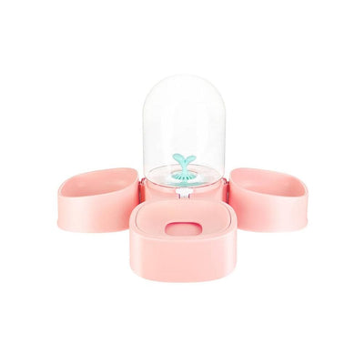 PAKEWAY Pink Mangosteen Double Pet Bowl (Dual Feeding Bowls + One Water Bowl)