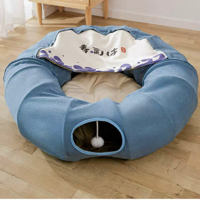 HIPIDOG Sushi Bar Collapsible Cat Tunnel with Removable Bed