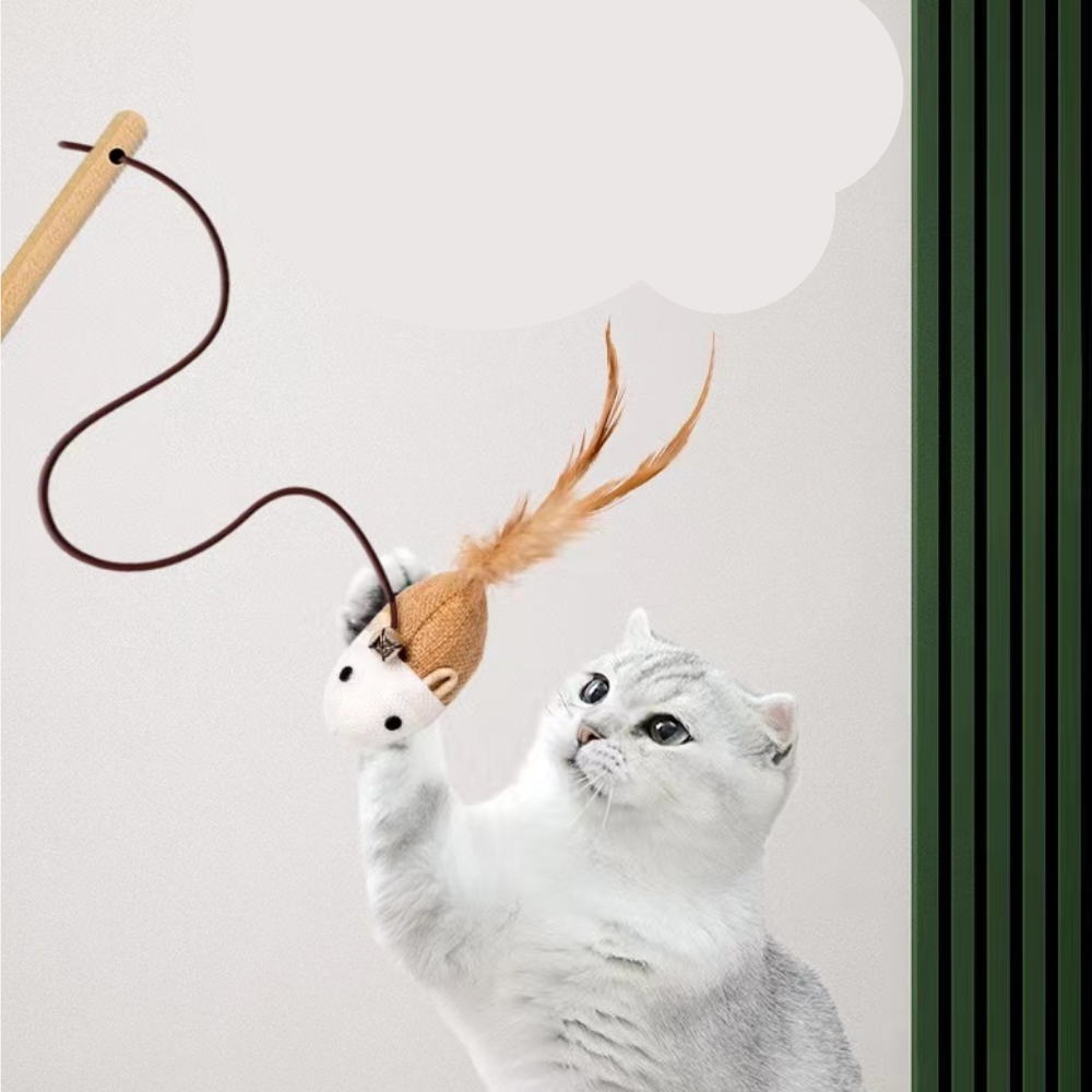 HOOPET Wooden Linen Mouse Stick Cat Teaser & Wand