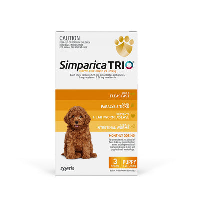 SIMPARICA Trio Puppy 1.3-2.5Kg Yellow 3 Pack